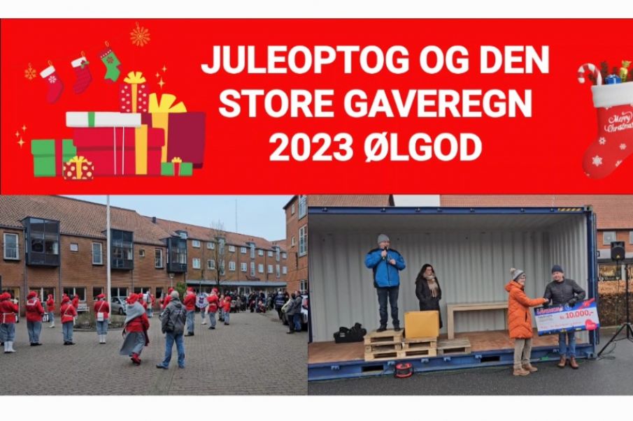 Indslag fra juleoptog og gaveregn i Ølgod 2023.